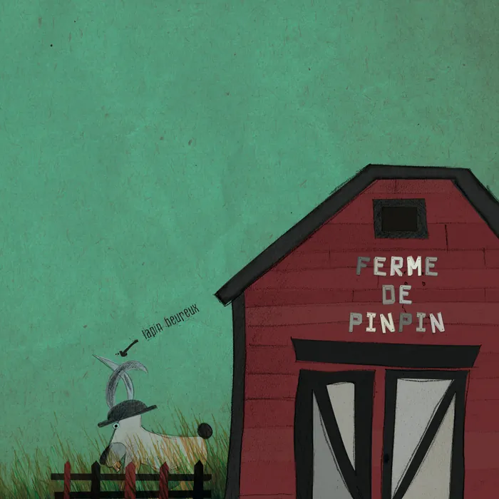 Page 7 — Illustration : Pinpin devant la ferme de Pinpin, une grange rouge.